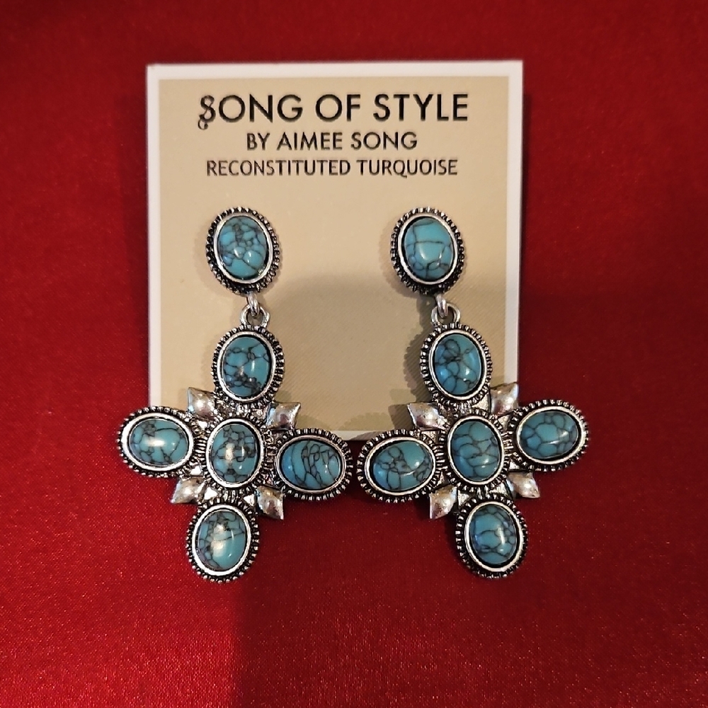 Song of Style Blue & Silver Cross Earrings - Reconstituted Turquoise